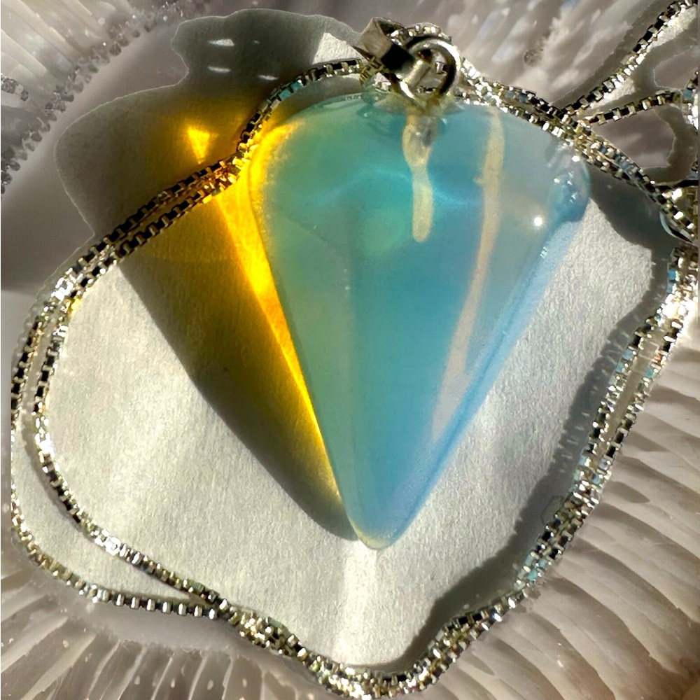 925 Sterling Silver Opalite Pendant Pendulum Necklace